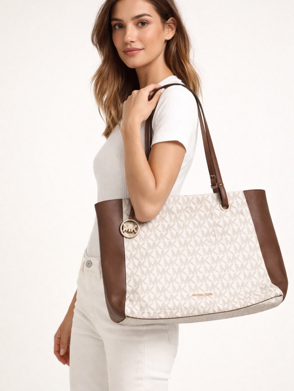 Michael Kors Tan and Cream Signature Tote